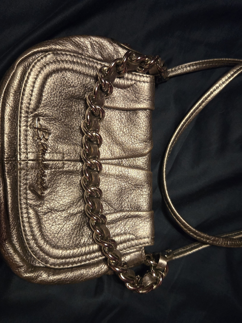 Metallic Silver Chain-Accent Shoulder Bag